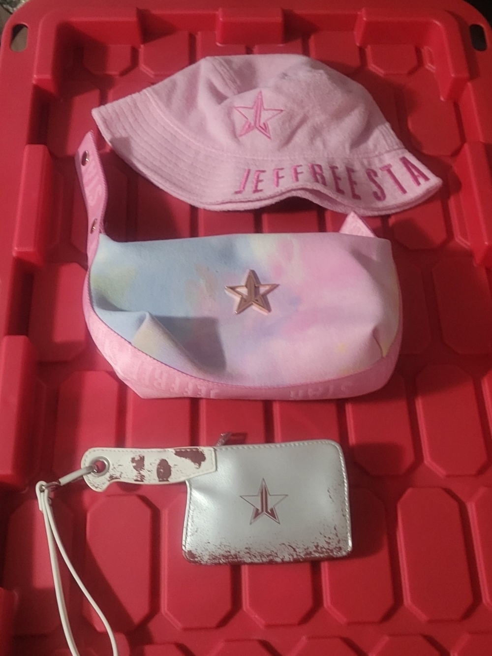Jeffree Star Pastel Tie-Dye Belt Bag, Pink Bucket Hat & Star Wrist Pouch
